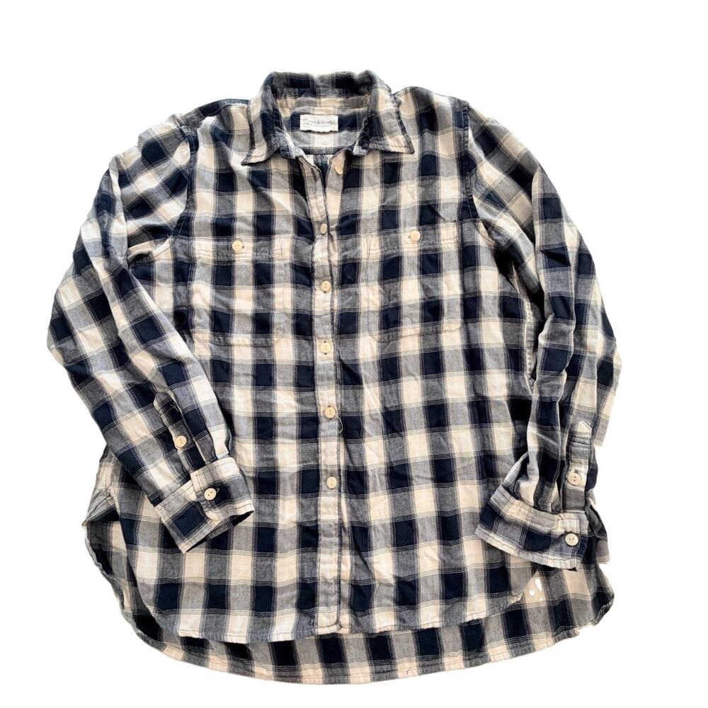 Denim & Supply Ralph Lauren Womans Black Cream Plaid Button Down Shirt M Grunge
